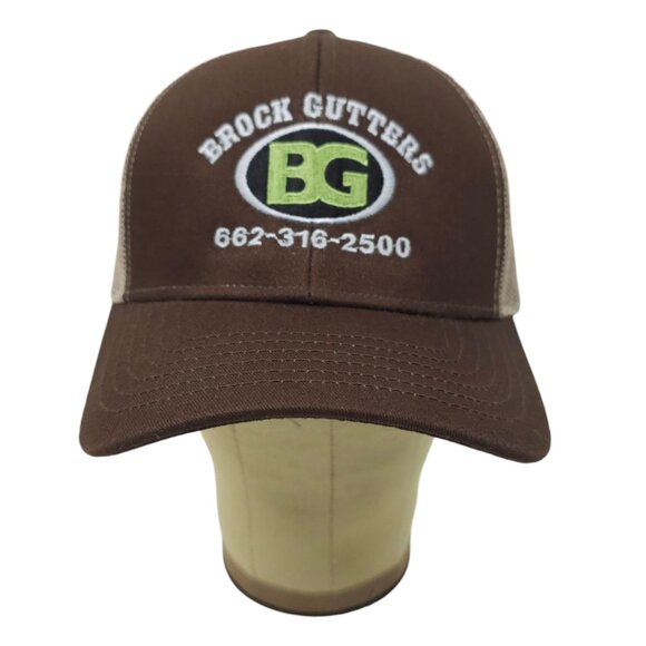 Brock Gutters Mesh Snapback Cap Trucker Baseball Embroidered Logo Brown Hat - Picture 13 of 14
